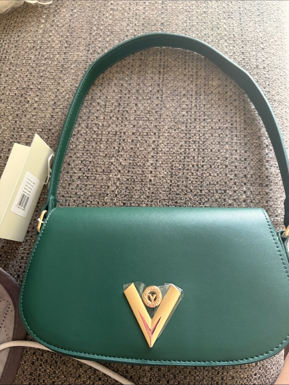 Valentino Orlandi Emerald Green Shoulder Bag with Gold V Emblem